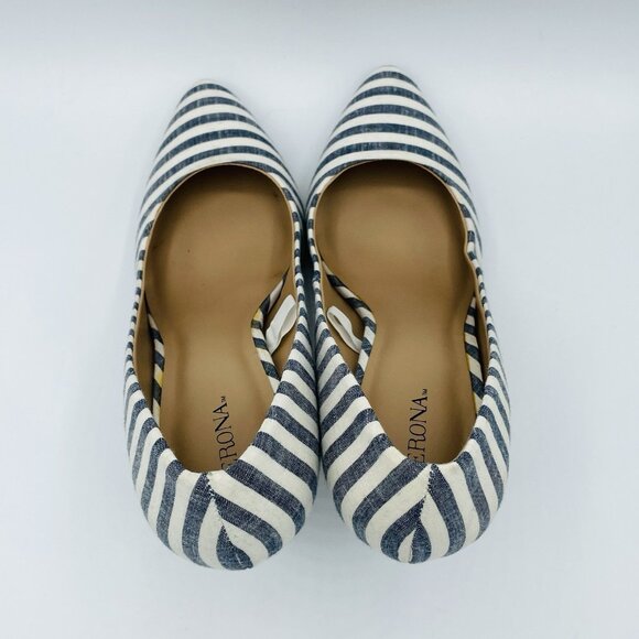 Merona Shoe Womens Size 7 Blue Striped Heels Stiletto Pointy Toe Slip On Comfort - Picture 8 of 11